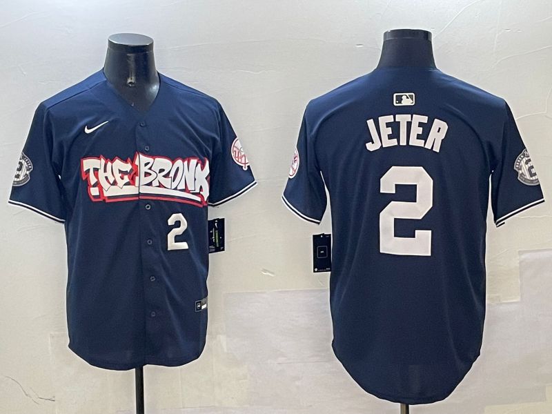 Men New York Yankees 2 Jeter Drak Blue four generations Joint Name 2025 Nike MLB Jersey style 4